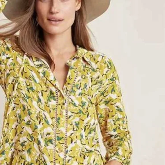 ANTHROPOLOGIE MAEVE Janie rabbit print blouse with peplum and lace - Picture 2 of 16